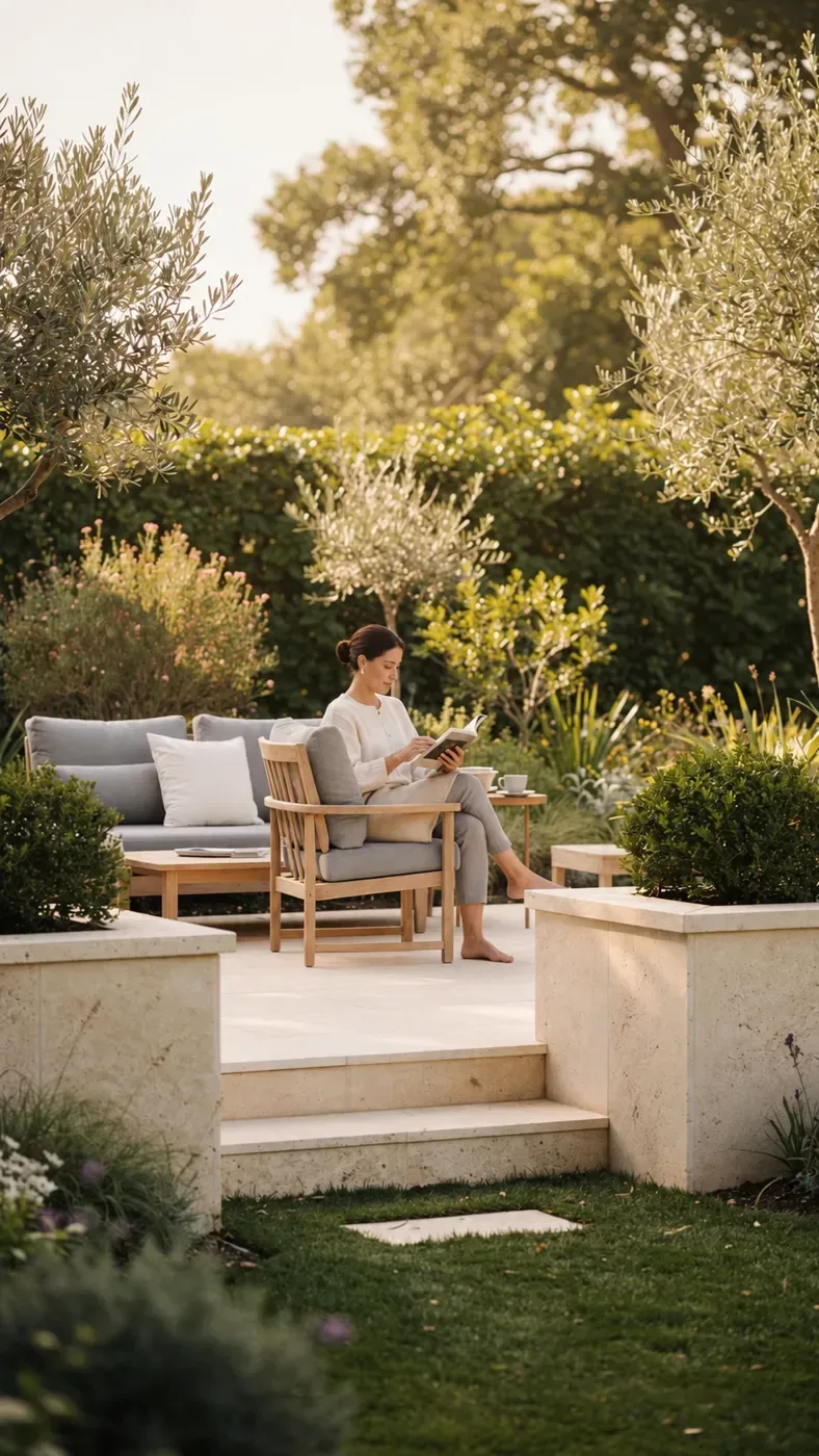A quiet moment with a book and tea in a considered garden